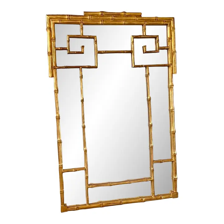 Late 20th Century Gilt Faux Bamboo Greek Key Wall Mirror
