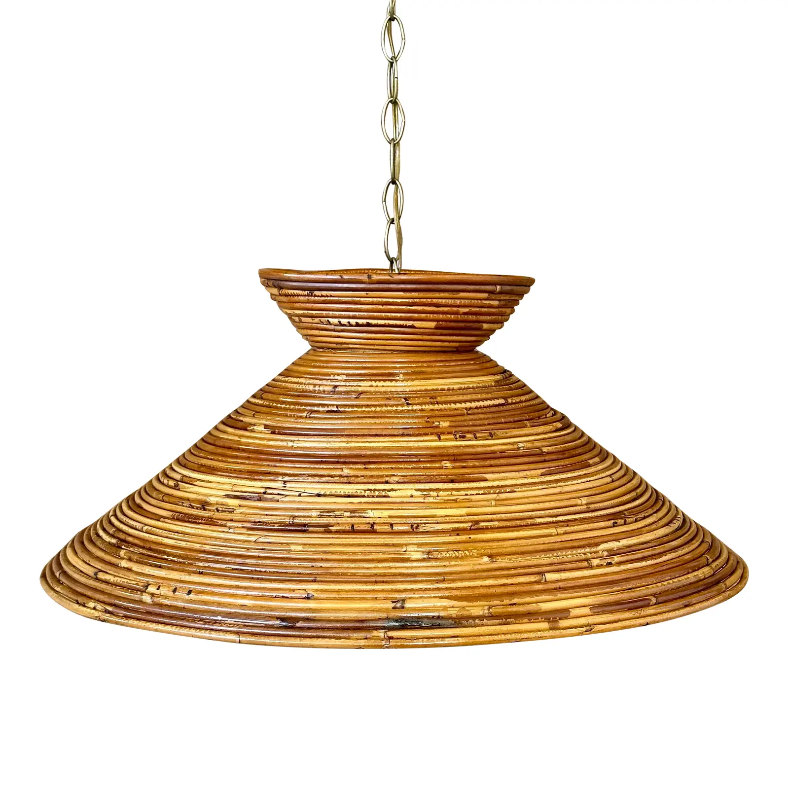 Mid-20th Century Coastal Pencil Reed Rattan Chandelier Pendant