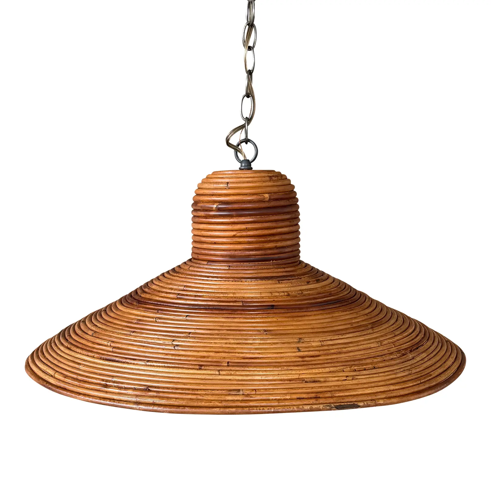 Mid-20th Century Organic Modern Pencil Reed Rattan Pendant Chandelier