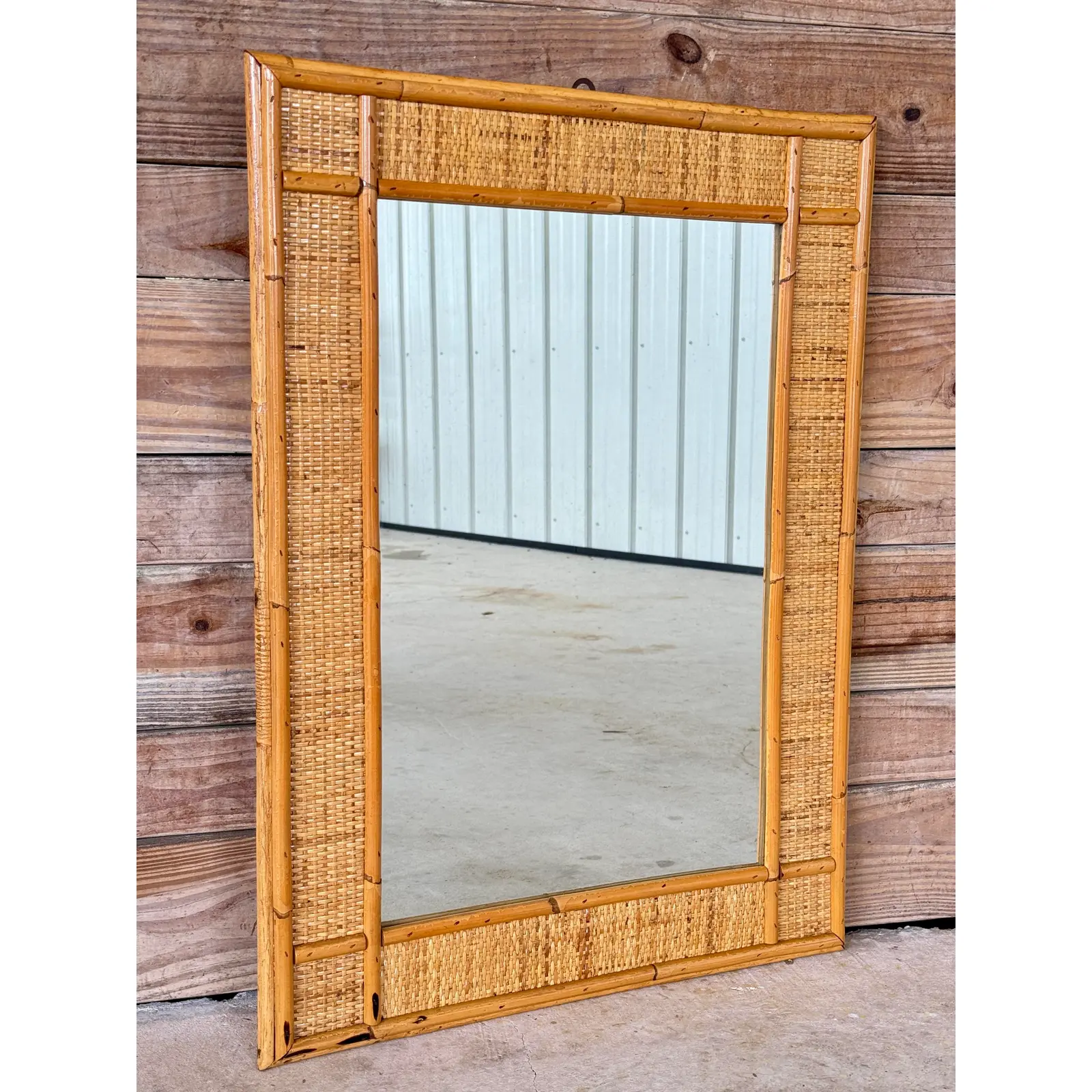 Mid-20th Century Organic Modern Refinished Rattan Wall Mirror