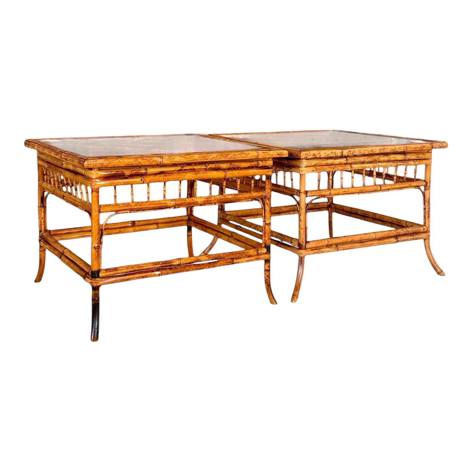 Mid-20th Century Refinished Brighton Pavilion Style Bamboo Chippendale Side Tables – Pair