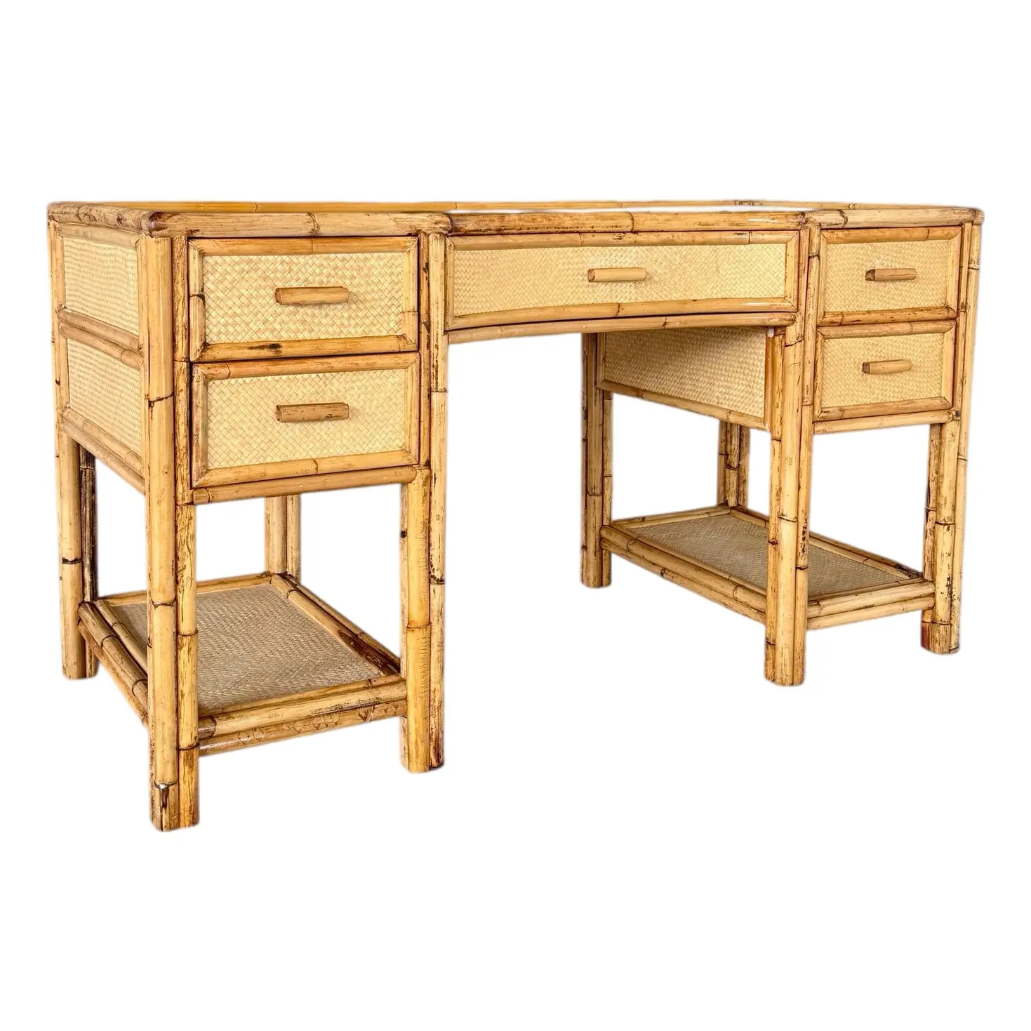 Mid-20th Century Refinished Coastal British Colonial Rattan Writing Desk