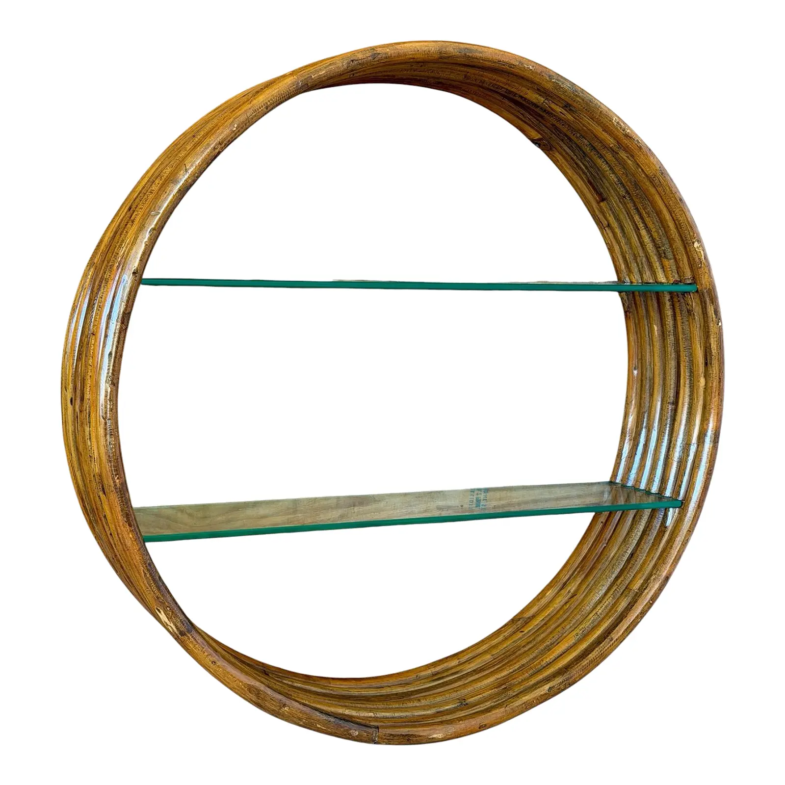Monumental Vintage Bent Rattan Circular Wall Shelf Manner of Paul Frankl