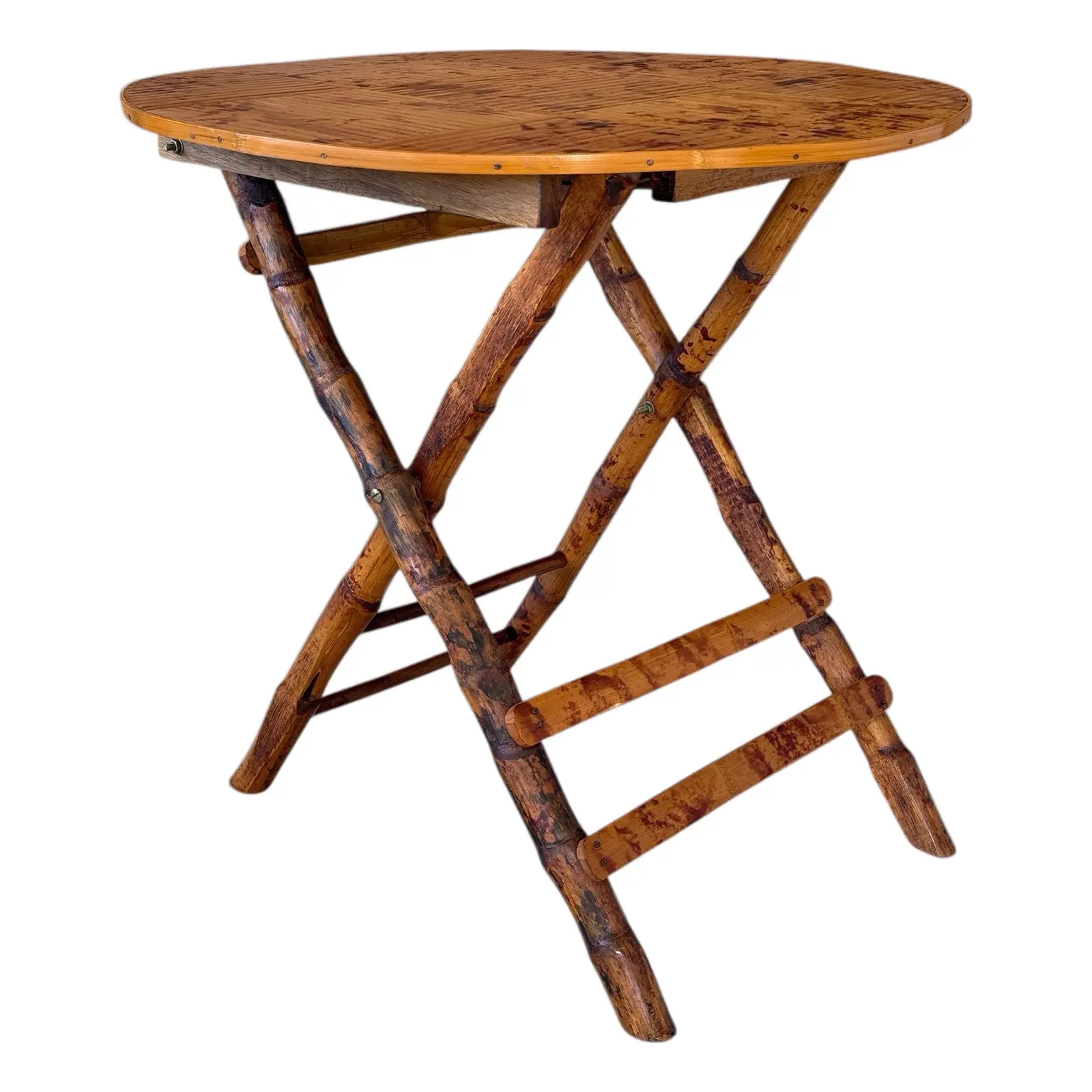 Vintage Boho Tortoise Rattan and Bamboo Slat Folding Side Table