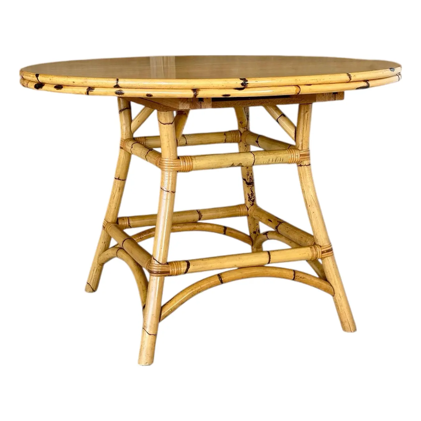 Vintage Coastal Burnt Bamboo & Rattan Expandable Dining Table