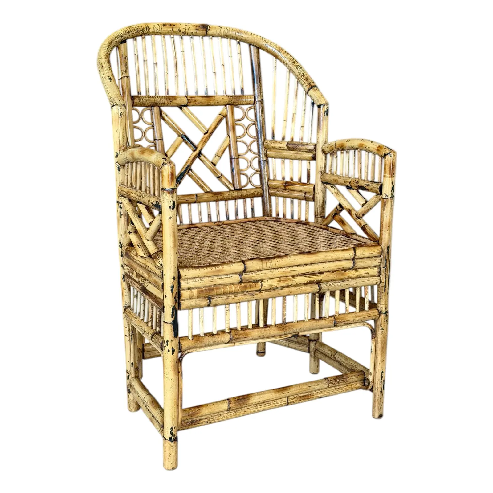Vintage Refinished Organic Modern Brighton Pavilion Style Rattan Cane Side Chair